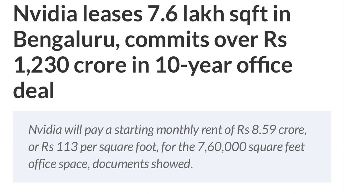 epic_bengaluru's tweet image. #Boom💥
#Bengaluru
Nvidia- 🇺🇸US based largest semiconductor firm leased massive 760ksqft in BLR at Bagmane Capital🎉

Another massive leasing this year. Earlier Applied materials leased 800kqft in ITPL

As mentioned couple of times - BLR leads AI revolution 🔥

30mn possible ?👀
