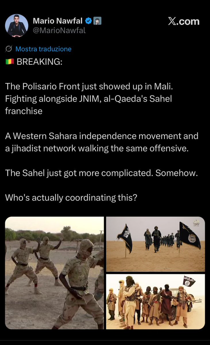 davideravera's tweet image. 🦄💰❌#FakeNews #Mali #Polisario | La super-bufala del giorno è una fregnaccia dell’incorreggibile Nawfal a cui qualcuno deve aver chiesto di inventarsi che il Fronte Polisario si sarebbe fatto notare durante la nuova fase del conflitto in Mali, a fianco della coalizione ribelle.