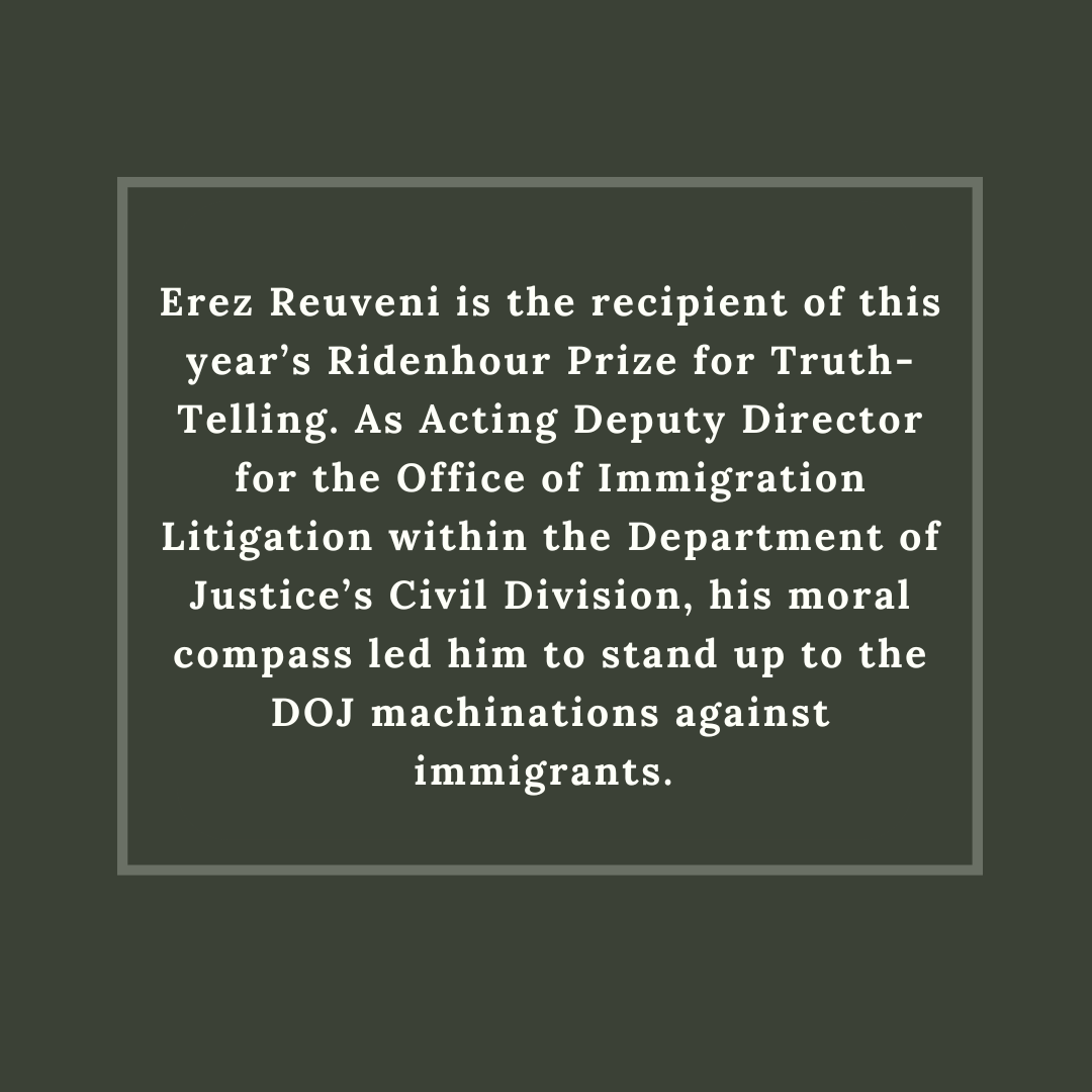 rfertel's tweet photo. Erez Reuveni was a 15-year Department of Justice veteran with a distinguished bipartisan record as DOJ deputy acting director of the Office of Immigration Litigation. Reuveni’s whistleblowing served as a safeguard against future abuses of immigrants, https://t.co/VKq7NpVbCz