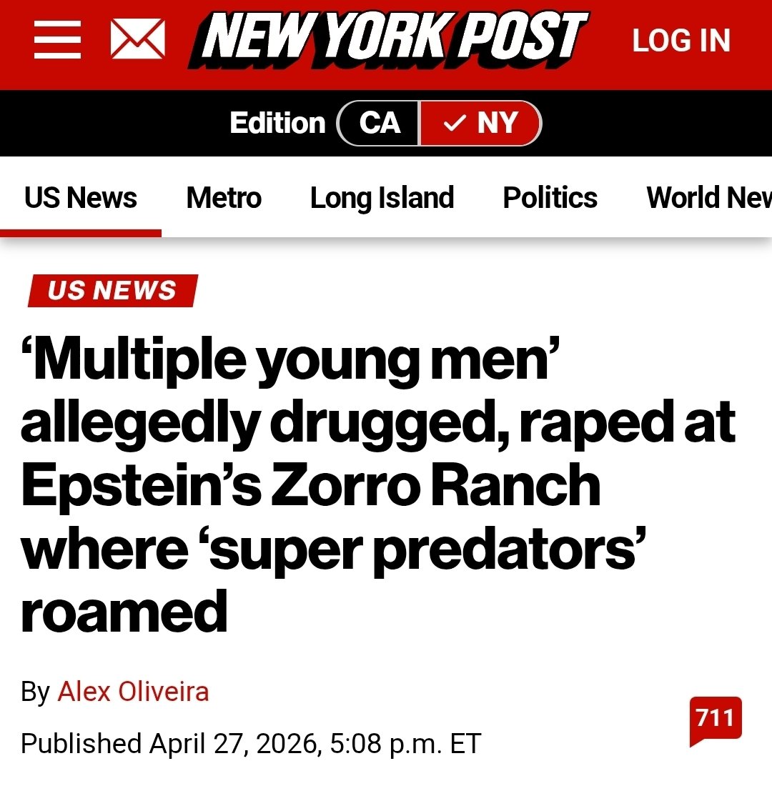 "Multiple young men were allegedly drugged and raped at Jeffrey Epstein’s Zorro Ranch, according to an explosive new report which detailed harrowing accusations from murder to babies snatched from mothers at the pedophile’s New Mexico house of horrors."

Link in comments