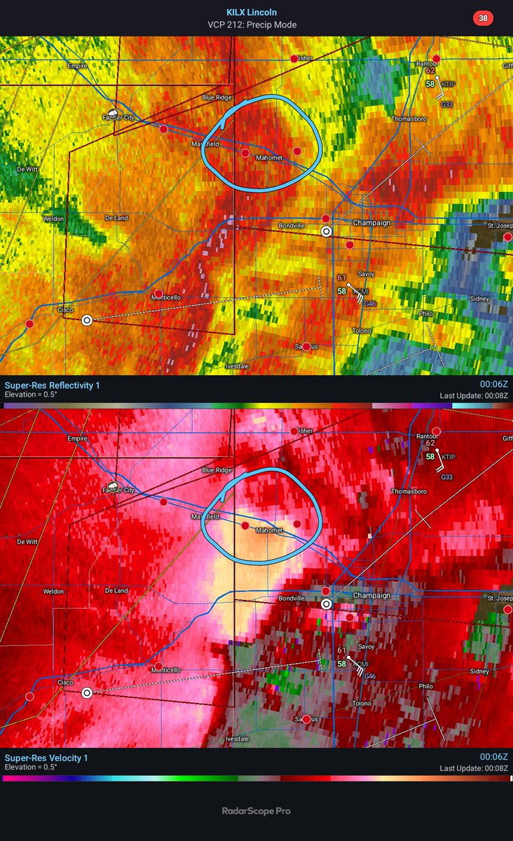 VORTEXJeff's tweet photo. Windy storms headed for Champaign-Urbana. The circulation should pass well north of town https://t.co/zYNs8vyrvt