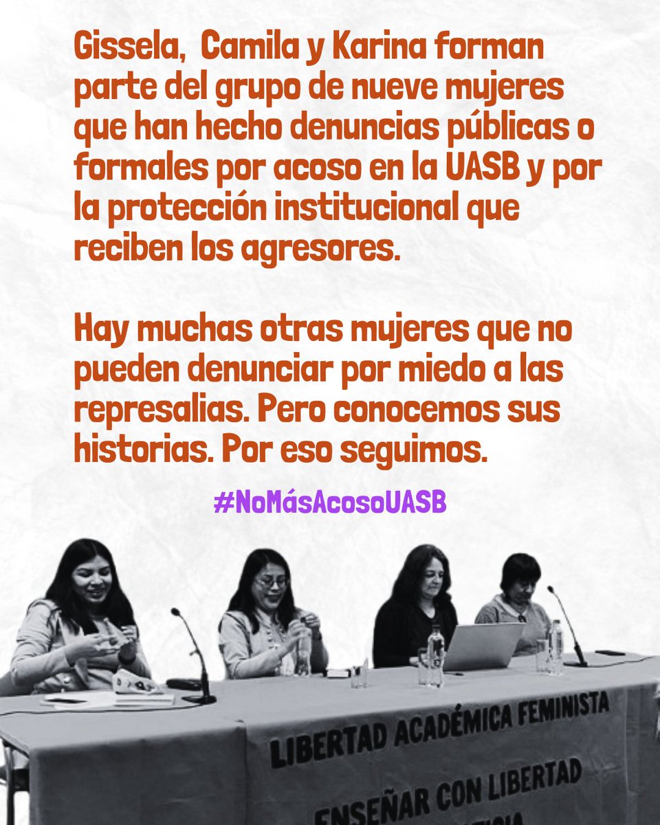 Feminismodes's tweet photo. En estas semanas, la UASB ha despedido a varixs docentes bajo circunstancias violentas con excusas técnicas, a pesa de la escasa credibilidad que tienen ahora. Seguimos vigilantes. #NoMásAcosoUASB https://t.co/wlKvkhAmeZ