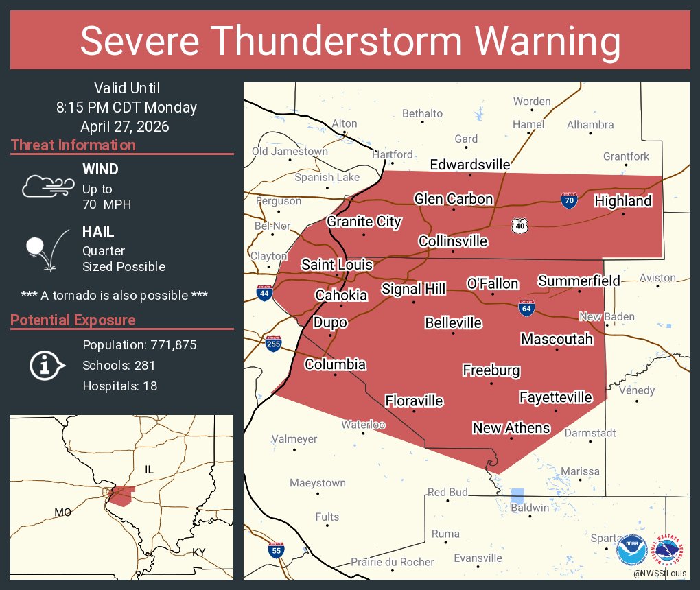 Severe Thunderstorm Warning including Saint Louis MO, Belleville IL and ...