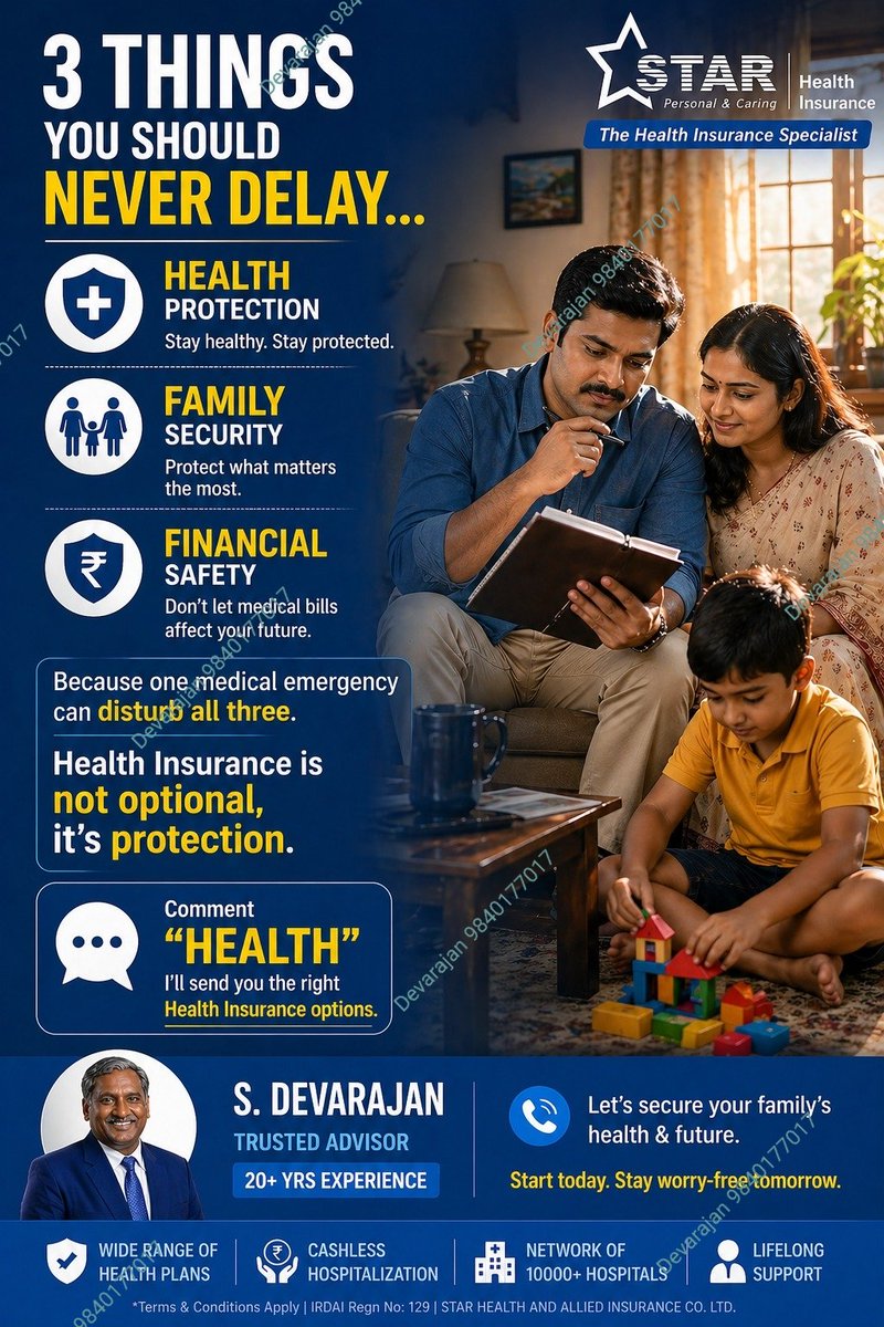 licdevarajan's tweet image. 🏥 One medical emergency can disturb everything…
💰 Health • Family • Financial stability

🛡️ Health Insurance protects all three.
📲 Comment “HEALTH” or WhatsApp: wa.me/9840177017

#HealthInsurance #FamilyProtection #MedicalEmergency #SecureFuture #StarHealth