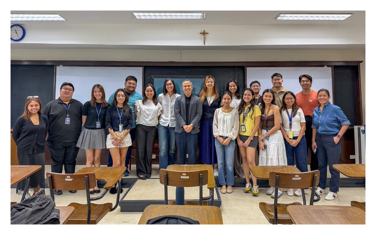 TeamAMDG's tweet photo. Mickey Ingles:

The 8x champ is here! From holding the PVL trophy to holding class cards in less than 12 hours. 😂

Thank you Julia Morado for joining our Ateneo sports law class the morning after winning the PVL Championship with Creamline!!
https://t.co/If62JsdSHM https://t.co/U4iRTHBbzk