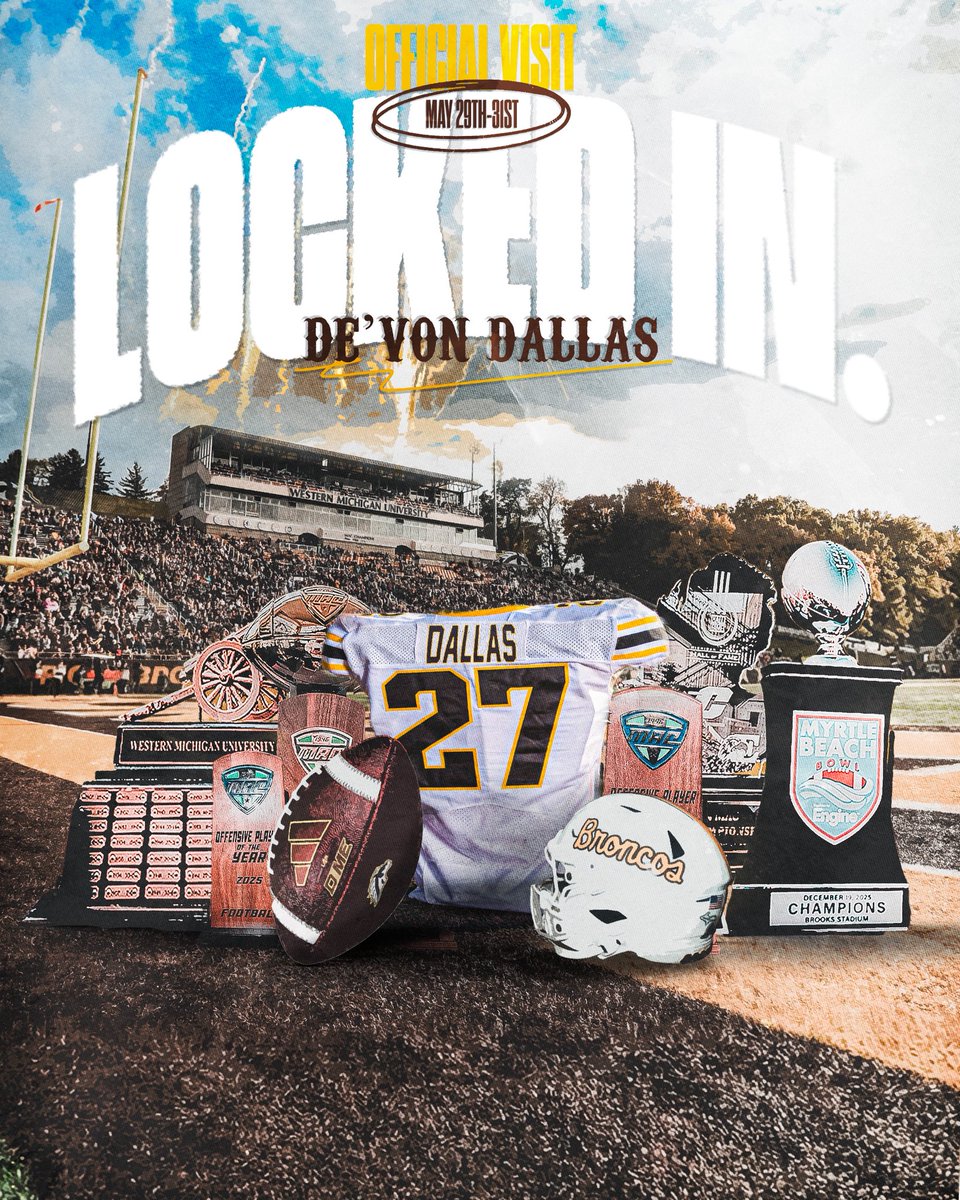 DevonDalla2s's tweet image. Official visit Locked in!! @CoachMcHugh_ @CoachKirkendall  @CoachLT39 @WMU_Football @EthanBrenesFB @OrryHellenbrand @CoachKPerk @WNWarriorsFB @Jacksonville8 @AllenTrieu #GRIT #EAT