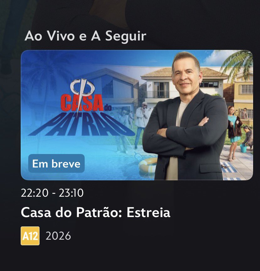 #CasaDoPatrão de hoje (estreia), vai ser 22h30 e é na Record, mas vai ser transmitido ao vivo também dentro do Disney+. quem não tem, pode usar o ao vivo do Record Plus mesmo, ou a própria TV aberta. na disney, tá programado pra 22h20, e na record, 22h30.
