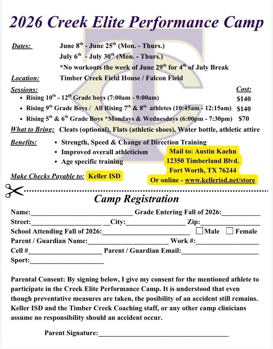 TCHSFootball's tweet image. Falcon Family,
If you haven’t yet, make sure to get signed up for Creek Elite Performance Camp! There are sessions designated for all of our Falcon &amp;amp; future Falcon athletes from rising 5th–12th grade.
Don’t miss out on a great opportunity to get better this summer! #FalconPride