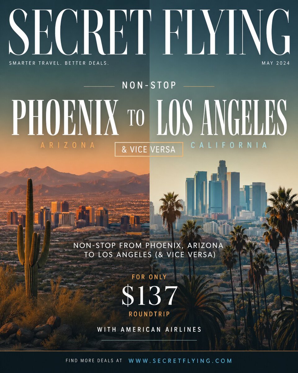 SecretFlying's tweet image. Non-stop from #Phoenix, Arizona to #LosAngeles (&amp;amp; vice versa) for only $137 roundtrip with American Airlines #TravelTuesday

secretflying.com/posts/phoenix-…