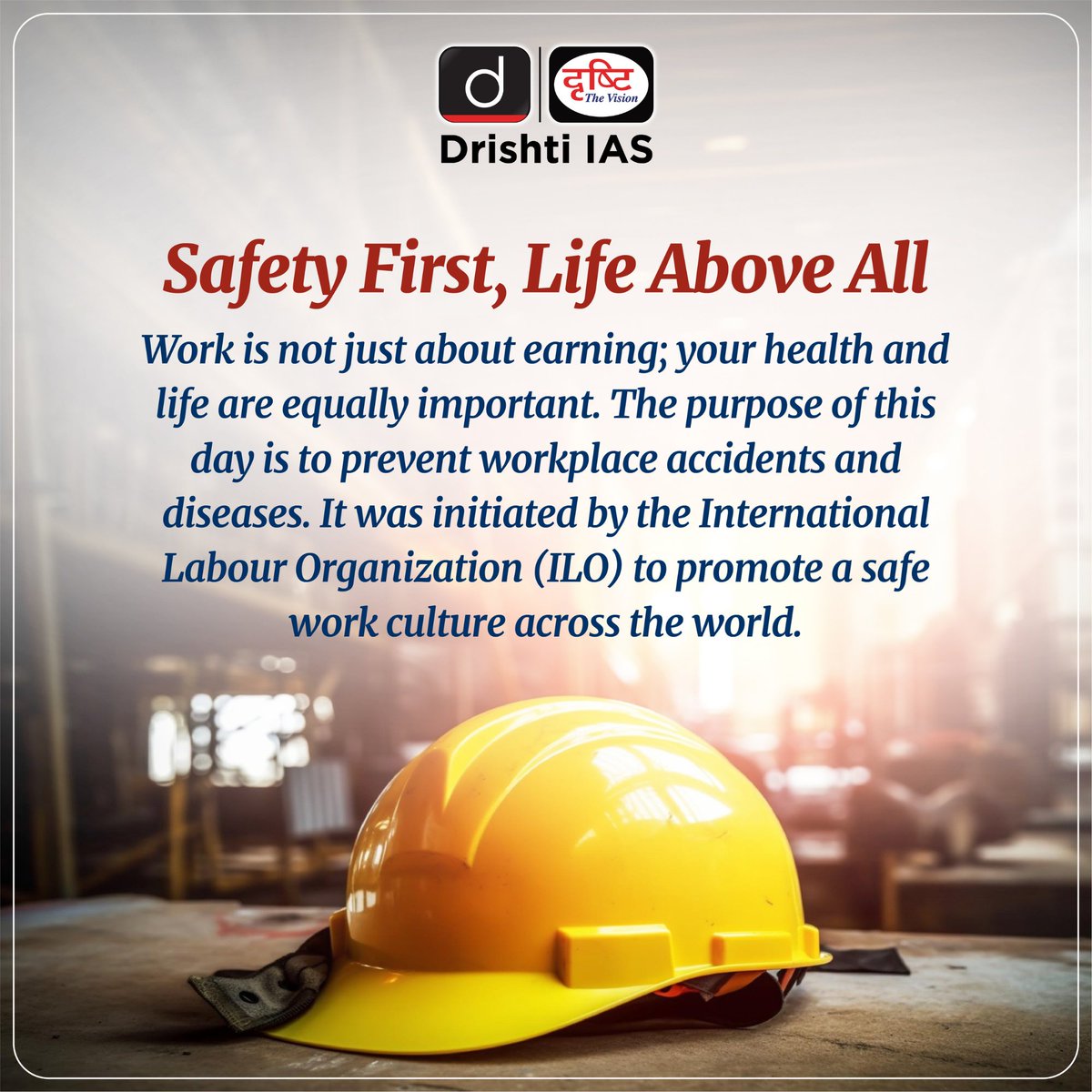 drishtiiaseng's tweet image. On World Day for Safety and Health at Work (28 April), let’s prioritize well-being over everything else. A safe workplace means fewer accidents, better health, and higher productivity.

#SafetyFirst #WorkplaceSafety #HealthAtWork #ILO #StaySafe #Productivity #Awareness