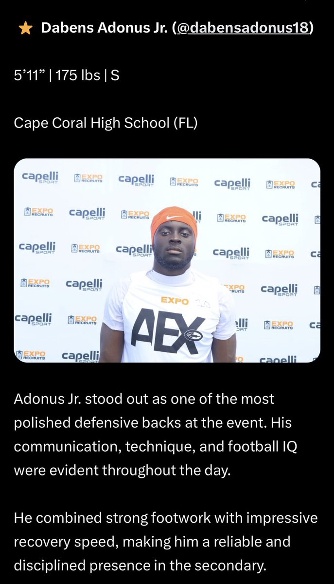 dabensadonus18's tweet photo. @expocombine @ExpoRecruits One of the most polished DBs at AEX Camp technique, IQ, and discipline all showed. I’m separating myself every time I step on the field. This just the beginning.@BCSChris @CoachYe_ @KWPRecruiting @CoachSmith91 @_CoachCod @JourdanBlake_ https://t.co/62wP8tw5EK