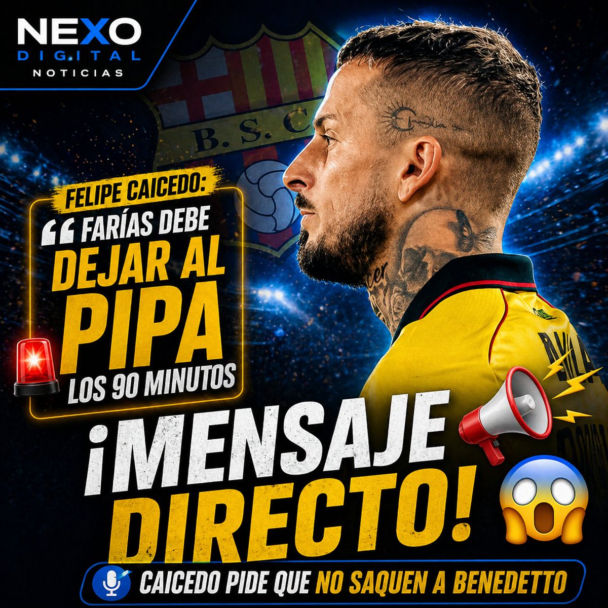 nexodigital_ec's tweet image. 🚨💛 FELIPE CAICEDO LO TIENE CLARO

Felipe Caicedo pide que Darío Benedetto juegue los 90 minutos en Barcelona Sporting Club. 🔥

⚽ El Pipa responde con goles.

👀 ¿Lo dejas todo el partido o lo administras?

#BarcelonaSC #Benedetto #BSC