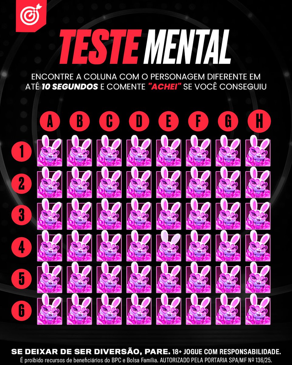 onabet's tweet photo. Esse desafio foi feito pra bugar a mente de quem não presta atenção aos detalhes. 🧠

Prove que você tem visão de Onagamer: digite "achei" se você conseguiu encontrar a coluna com o personagem impostor em até 10 segundos! 👇

#VemComTudo #JogueComResponsabilidade 18+ https://t.co/6GFx26MKE5