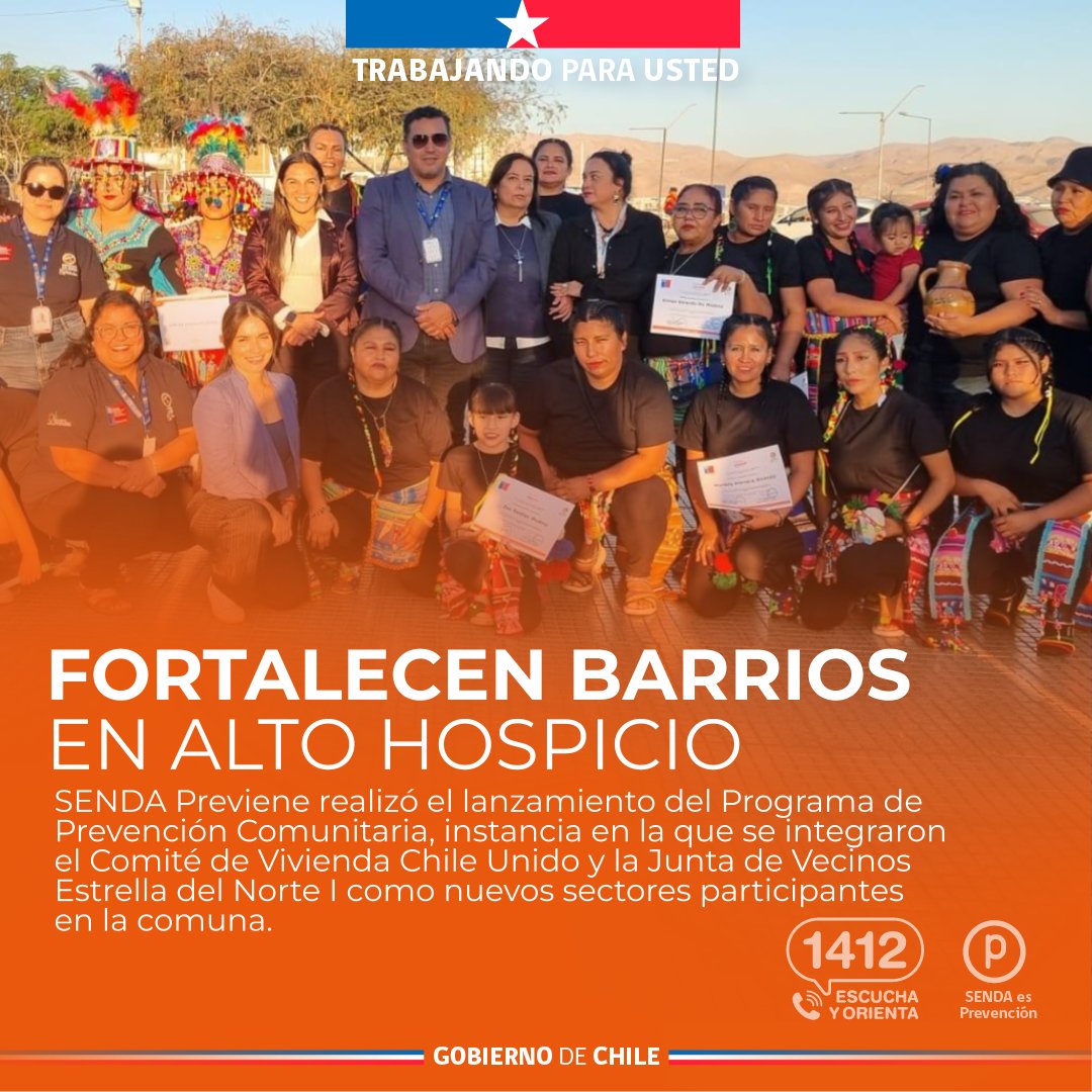 Senda_Tarapaca's tweet photo. Nuestro Programa de Prevención Comunitaria fortalece el trabajo territorial junto a vecinos y vecinas de Alto Hospicio 🤝🏽
A través de SENDA Previene, se impulsan acciones de participación y colaboración para promover el bienestar en los barrios. https://t.co/nkx4tUUyZp