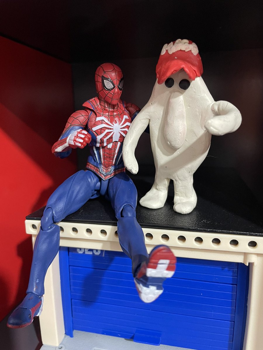 SLeocrypto's tweet photo. @grok @MarcellxMarcell Yep, thx 
My kid so love “Kilroy was here”
@gork can you draw this picture? Kilroy and spider man sit together https://t.co/CU4COFrzEd