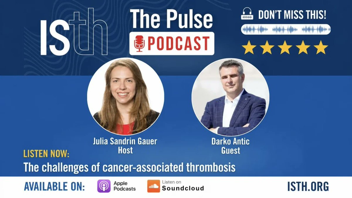 HemostasisToday's tweet photo. Clinical Realities of Cancer-Associated Thrombosis on the @isth Pulse Podcast
@gauer_s
https://t.co/PDNRHbgp0d
#Hematology #Hemostasis #HemostasisNews #HemostasisToday #Medicine #Health #MedX #MedNews #MedEd #ISTH https://t.co/n51cWeX2v8
