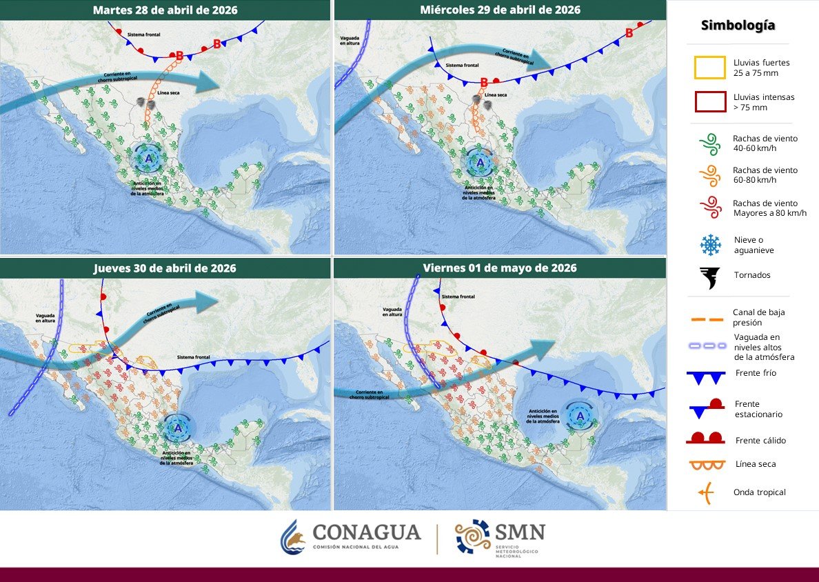 Conoce las condiciones #Meteorológicas que prevalecerán en #México, durante las siguientes 96 horas.

Haz clic en el siguiente link  ⬇️ smn.conagua.gob.mx/es/pronosticos…