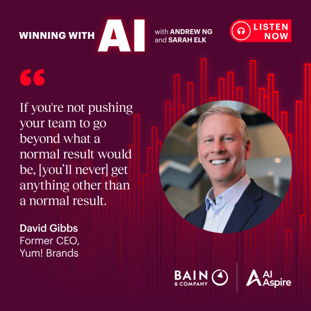 g_baudry's tweet photo. A full AI-enabled transformation takes vision, alignment and a willingness to take risks. In this episode of Winning with AI, Yum! Brands’ former CEO David Gibbs shares his take on bold leadership and how it shaped a decade-long transition. Tune in: https://t.co/MwuHaEW3Sr https://t.co/C821cxjTf4