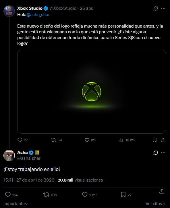 eXtas1stv's tweet photo. 🟢 OFICIAL 💥

Asha Sharma confirma que ya están trabajando en el nuevo fondo dinámico con el logo renovado de Xbox. Esto llega tras las peticiones de Xbox Studio y la comunidad, que deseaban este fondo.

Vaya, al final Asha escuchó ¿Qué les parece? 👇 https://t.co/KUl8IlcohC