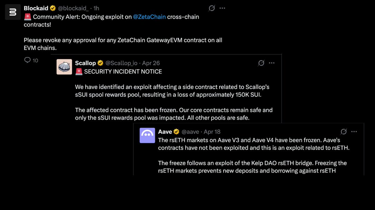 giac_bit's tweet photo. Hey @claudeai, hasn't Mythos already slipped out of the hands of the selected testers? 🕵️‍♂️
Common exploit in cross-chain bridges, but they are popping up so close together.
And yet they're hyping what looks like a bailout...
#DeFi #DeFiExploit https://t.co/ksBksgz3N8