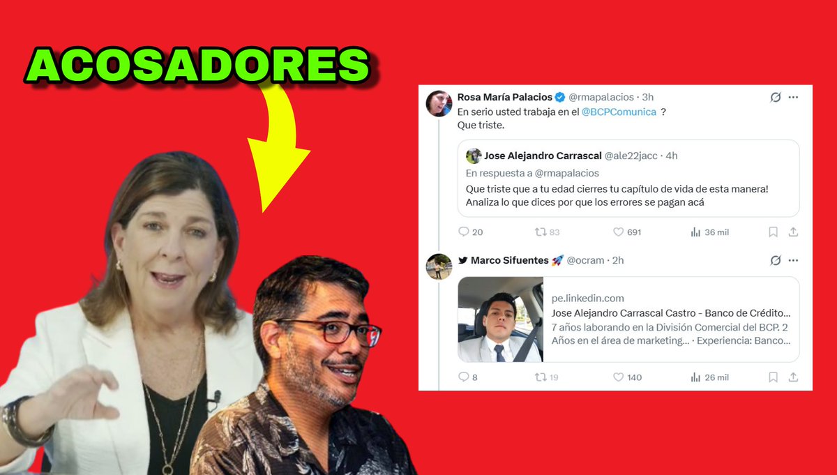🔥COMENZÓ LA PERSECUCIÓN CAVIAR🔥

Rosa María Palacios y Marco Sifuentes, ambos desinformadores al servicio de la mafia caviar, están empezando a ac0sar a usuarios que no se compran su discurso, para de esta manera amedrentar a la oposición. ¡INDIGNANTE!