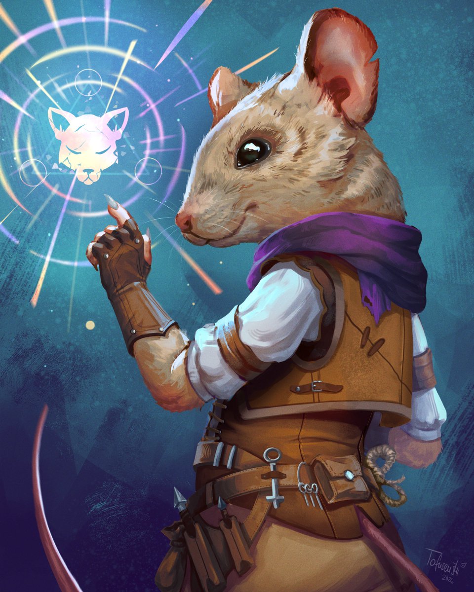 Tofusenshiart's tweet photo. Mousekin are a special sort of Kalusa's inhabitants. 🐭

How and why do mouse humanoids live in a city full of intelligent cats? 🐱 Do they serve them, hide from them, oppose them or something else?

Illustration for Kalusa TTRPG

#digitalart https://t.co/ESwnyu2x1g