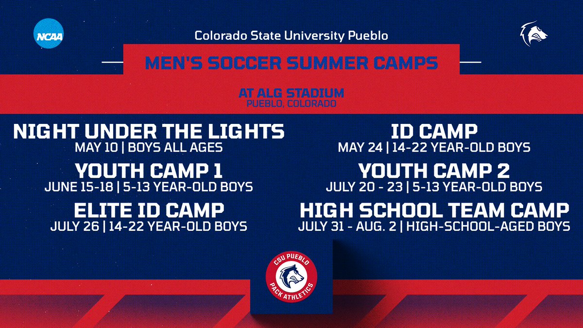 gothunderwolves's tweet image. 🚨⚽️ Camp Season is HERE 🚨

CSU Pueblo Men’s Soccer announces its full summer camp lineup at ALG Stadium!

⚽️ Youth Camps
⚽️ ID Camps
⚽️ Team Camp

Secure your spot today: bit.ly/4sXsbjy

MORE INFO: bit.ly/4tHaBl6

#DevelopingChampions #BackThePack