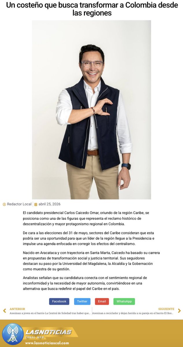 Colombia lleva décadas siendo gobernada desde el centro hacia las regiones. Yo propongo gobernar desde las regiones, hacer nuestro país federal. 

Soy costeño y conozco lo que significa que el Estado tome decisiones desde las grandes ciudades, pero sé cómo dar resultados y el