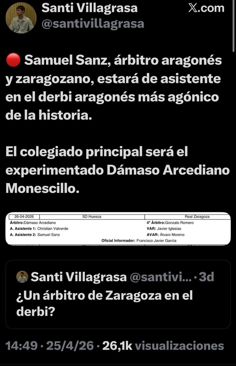 ZonaCabero's tweet photo. Información🚨

El linier aragonés que estuvo arbitrando el partido ha debido de ser socio de la SD HUESCA hasta que se hizo profesional. Todo muy normal. Van saliendo cositas. Poco a poco. Seguiremos contando…🤨 https://t.co/tOftlJpkdn