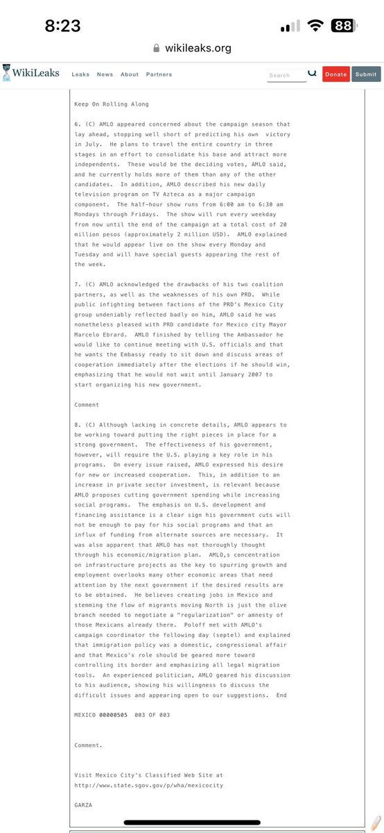 ‼️‼️En 2016 AMLO era opositor y comunicaba a Tony Garza su intención de militarizar al país y sí, pedía apoyo al gobierno de Estados Unidos 🇺🇸 para combatir al crimen. 

Lo publicó WikiLeaks, de Julian Assange.

¿Traidor a la patria ⁉️