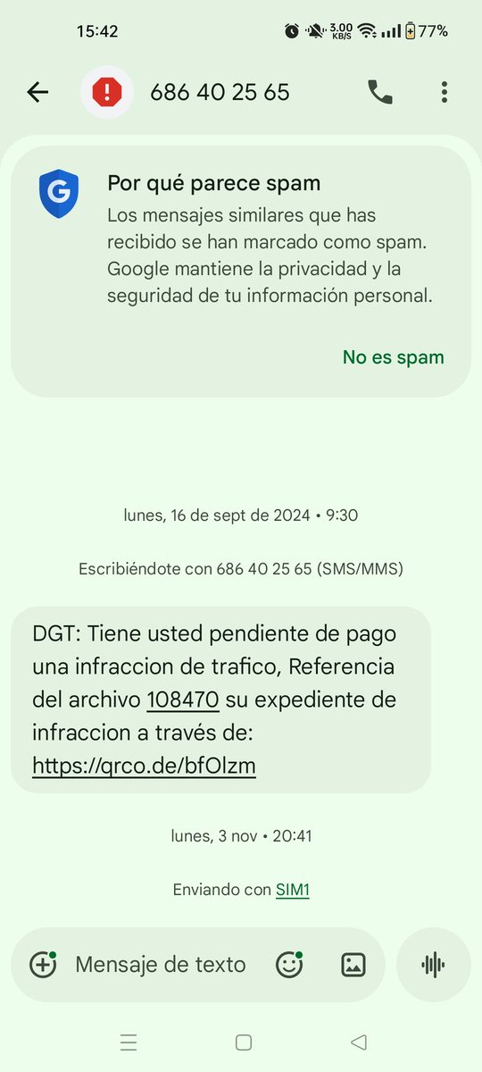 Ycr1987's tweet photo. @DGTes Y de estos he recibido unos cuantos en estos años; no tengo carnet de conducir. Además sé perfectamente vuestras vías de comunicación y q por sms no es; así que tampoco es q se hayan equivocado d n° d tfno. https://t.co/QXWtRQm7Tn