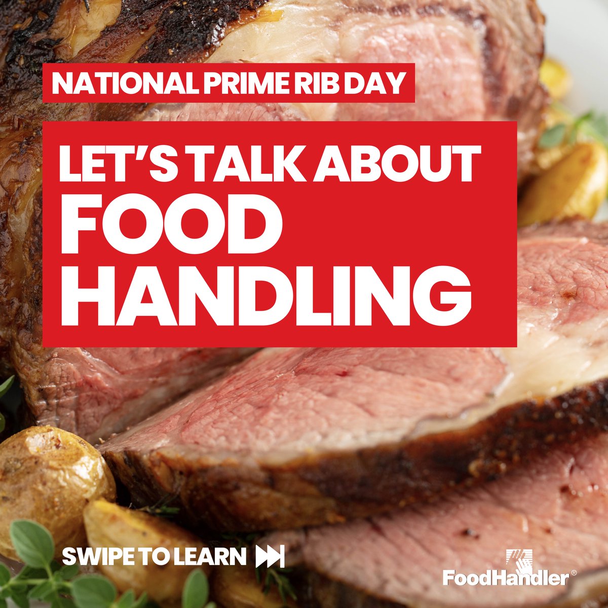 FoodHandler's tweet photo. 🥩 National Prime Rib Day! Great flavor starts with safe food handling. Remember to cook beef to the proper temperature, prevent cross-contamination, and handle raw meat carefully. https://t.co/8fT2TFEdJC