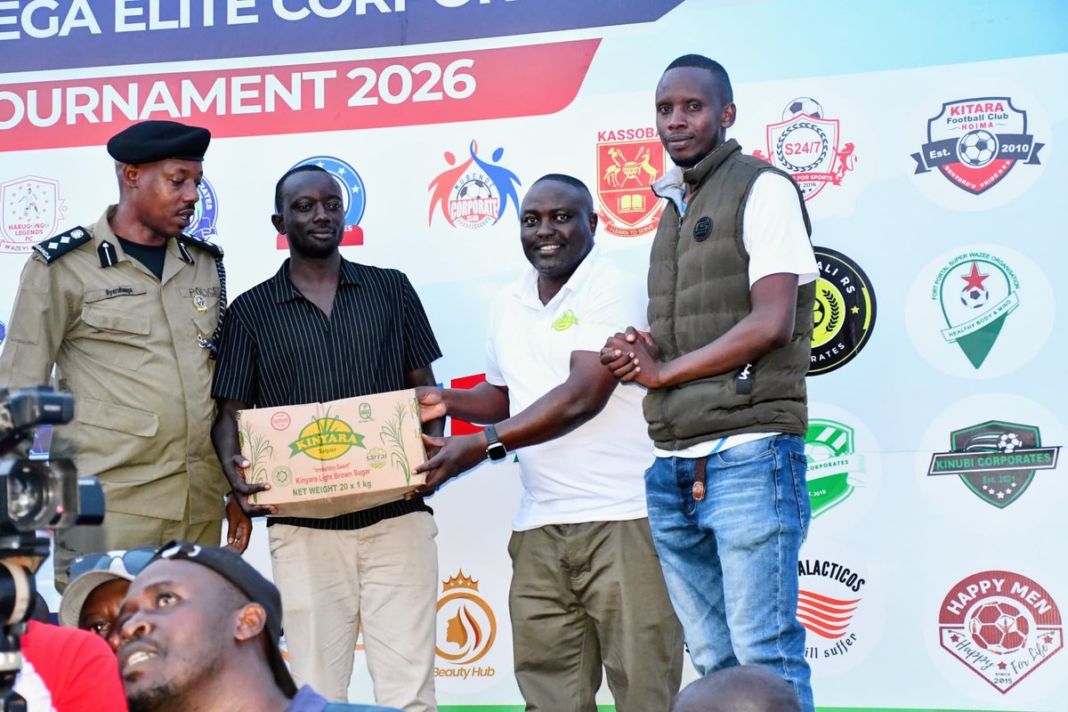 KCorporates's tweet photo. We were eliminated at round 16 in spot kicks 4-3 by eventual Champions Kyaka Super in the Kabalega Elite Corporate Tournament 2026.
Our player Obonyo Patrick was the top scorer of the tournament with 6 goals and was awarded with 20Kgs of Sugar by @KinyaraSugarLtd https://t.co/DRlWAZmQqY