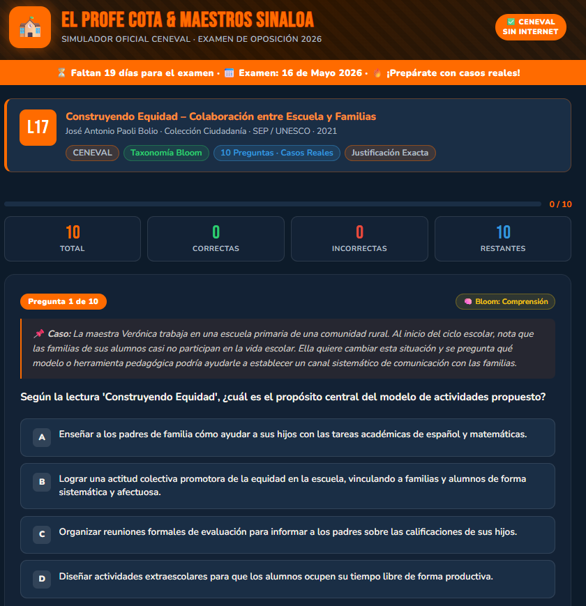 ElprofeCota's tweet photo. ⚠️ ¿Lista tu lectura para el CENEVAL?
🔥 L17 · Construyendo Equidad — Paoli Bolio
10 preguntas #CENEVAL con casos reales. Sin internet.
🔗 https://t.co/qT6BSnmc1F
📅 ¡El 16 de mayo no espera!
#ElProfeCota #MaestrosSinaloa #SoyPRONI
El Profe Cota &amp; Maestros Sinaloa
🏫💪 https://t.co/YcjFVojDqs
