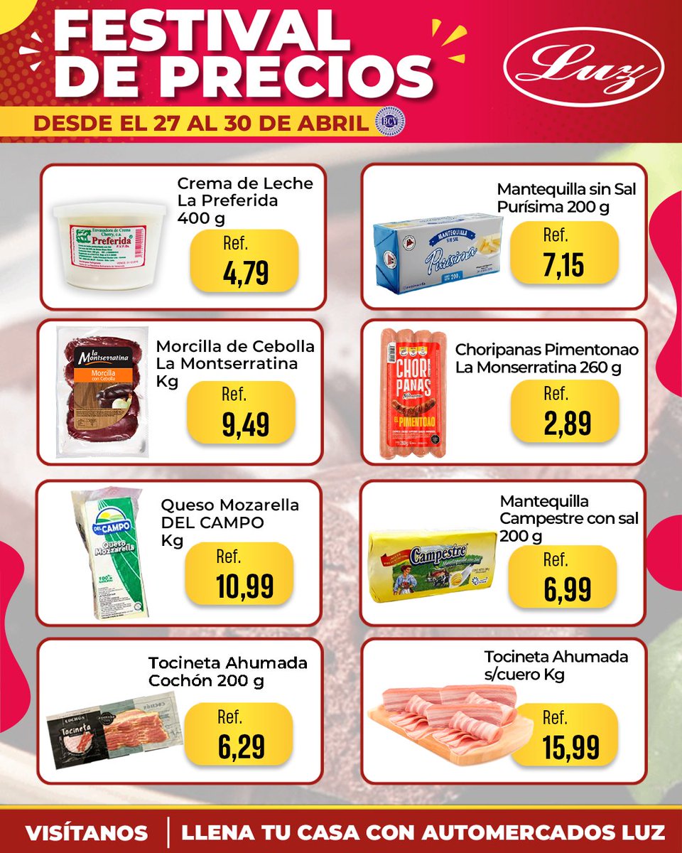 INICIA LA SEMANA CON EL FESTIVAL DE PRECIOS ⁣⁣⁣ 😎

🗓️Descuentos en todas nuestras sucursales del 27 al 30 de abril

Ahorra con Automercado Luz. ⁣⁣⁣⁣
⁣⁣⁣⁣⁣⁣
#AutomercadosLuz #Mercado ⁣⁣#Oferta