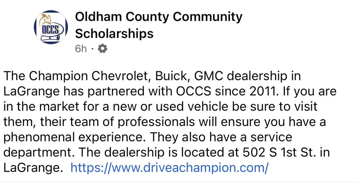 ChampionCBG's tweet photo. We’re proud to share this shoutout from Oldham County Community Scholarships! Giving back to Oldham County means everything to us, and we’re grateful to be part of something that helps make a difference.
Visit us online at https://t.co/NpHapo7hLK or https://t.co/TMFjFOjLUT https://t.co/Fev3cxynCn