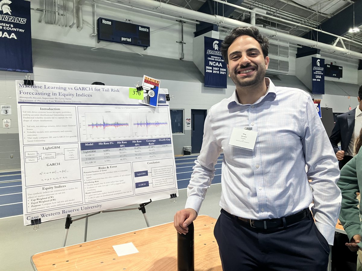 PhysicsCWRU's tweet photo. Congrats to our physics students at Intersections! Antonio Maia won 1st place in Physical Sciences &amp; Math for his work on shear thickening and jamming; his mentor is A. Singh. Moq earned 3rd place in CS &amp; Data Science for his ML tail risk project, with mentorship from C. Taylor. https://t.co/UuoKdTZJH7