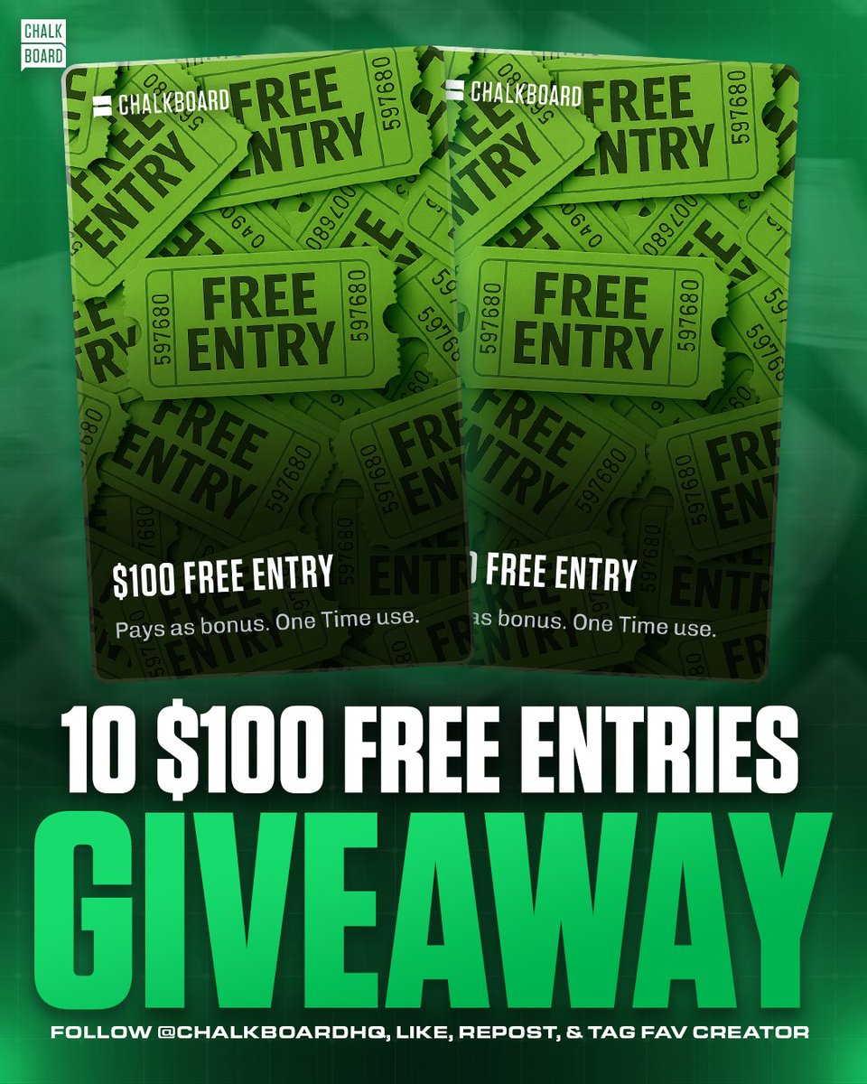 💰 MONDAY GIVEAWAY 💰

I’m giving away a $100 free entry card to 10 people 👀

To enter:
1️⃣ Follow <a href="/ChalkboardHQ/">Chalkboard</a> 
2️⃣ Like + repost
3️⃣ Reply with your Chalkboard username AND tag your fav person to tail