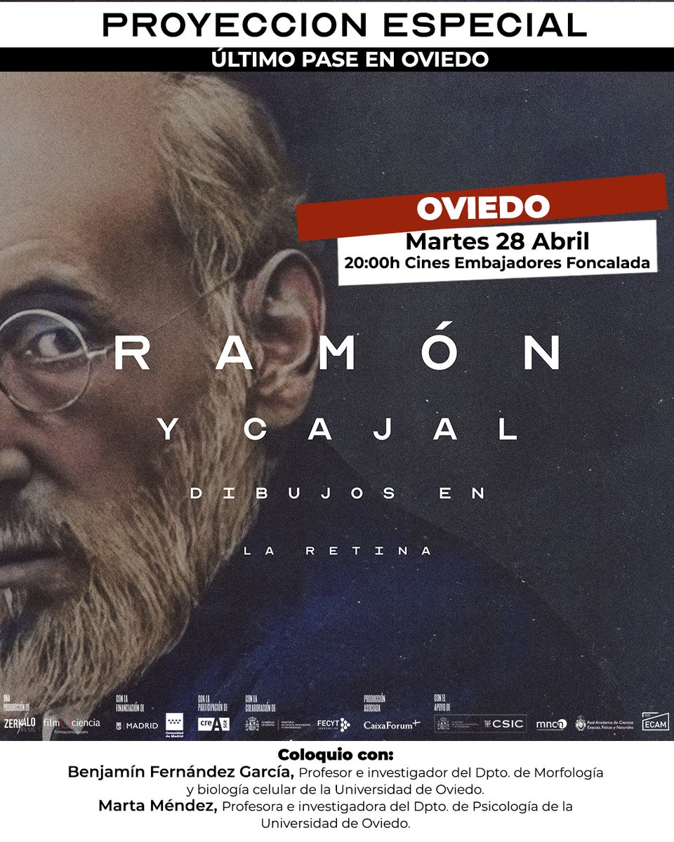 ZerkaloFilms's tweet photo. ✨¡Volvemos a OVIEDO con una última proyección especial!📽️
🎟️Entradas: https://t.co/VCf1QGovTW

@UOdivulga @CinesFoncalada @PsicoOviedo 

#neurociencia #documental #cajal #ramonycajal #oviedo #ciencia #fotografia #surrealismo https://t.co/NkzFKuqu2C