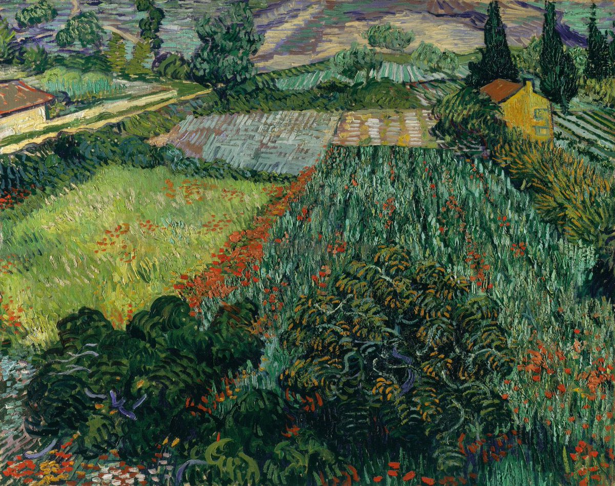 22hrr22min's tweet photo. field with poppies by vincent van gogh (1889) https://t.co/070BjApfrD