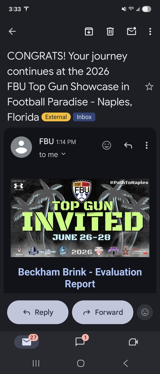 BeckhamBrink815's tweet photo. Blessed to earn an invite to the FBU Top Gun Showcase. Grateful for the coaching and the opportunity. Ready to get back to work and compete with the best.@LauerFBU @CoachLewis46 @FBUcamp @Bryan_Ault @PrepRedzoneIL @247recruiting @UnityFootball @jonesjeff01 #pathtonaples https://t.co/qmvWoJYW9m