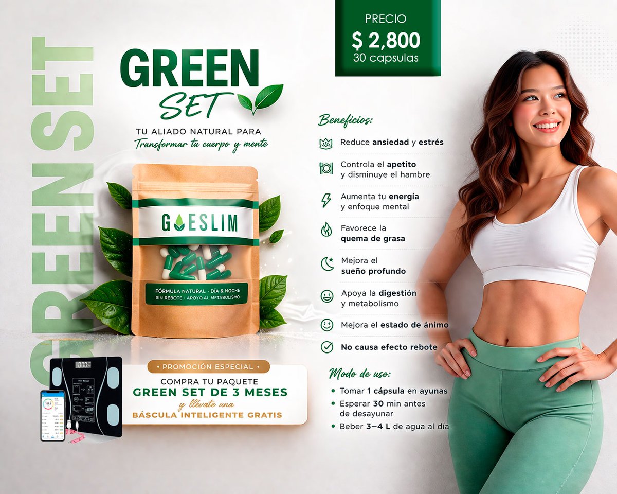 CancunLike's tweet image. ¿Menos ansiedad, más energía y control del apetito?
Sí es posible… y es natural 🌿
🔥 GREEN SET de GOESLIM
Tu aliado para transformar tu cuerpo y mente
🎁 Promo: 3 meses de tratamiento + báscula inteligente GRATIS
👉 Empieza hoy
#Goeslim #vidasaludable #sinrebote