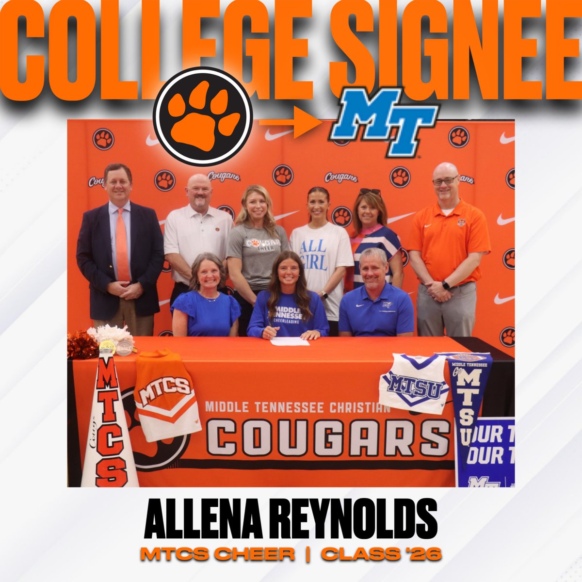 Congrats to Allena Reynolds on signing to cheer at Middle Tennessee State University today!! <a href="/MTCScheer/">MTCS Varsity Cheer</a> #GoCougars