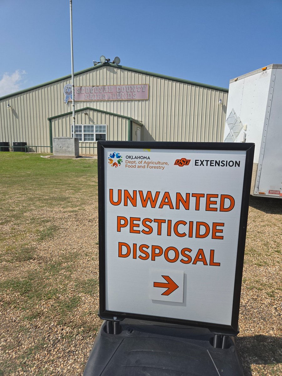 OkstatePestEd's tweet photo. First Unwanted Pesticide Disposals this week is tomorrow in Sallisaw. 2026 is 20 years of Unwanted Pesticide Disposals. 8am to 1pm look for these signs
April 28  Sequoyah County Fairgrounds  Sallisaw, OK  https://t.co/hwPR3uRRjm https://t.co/dkUpeBp9z3