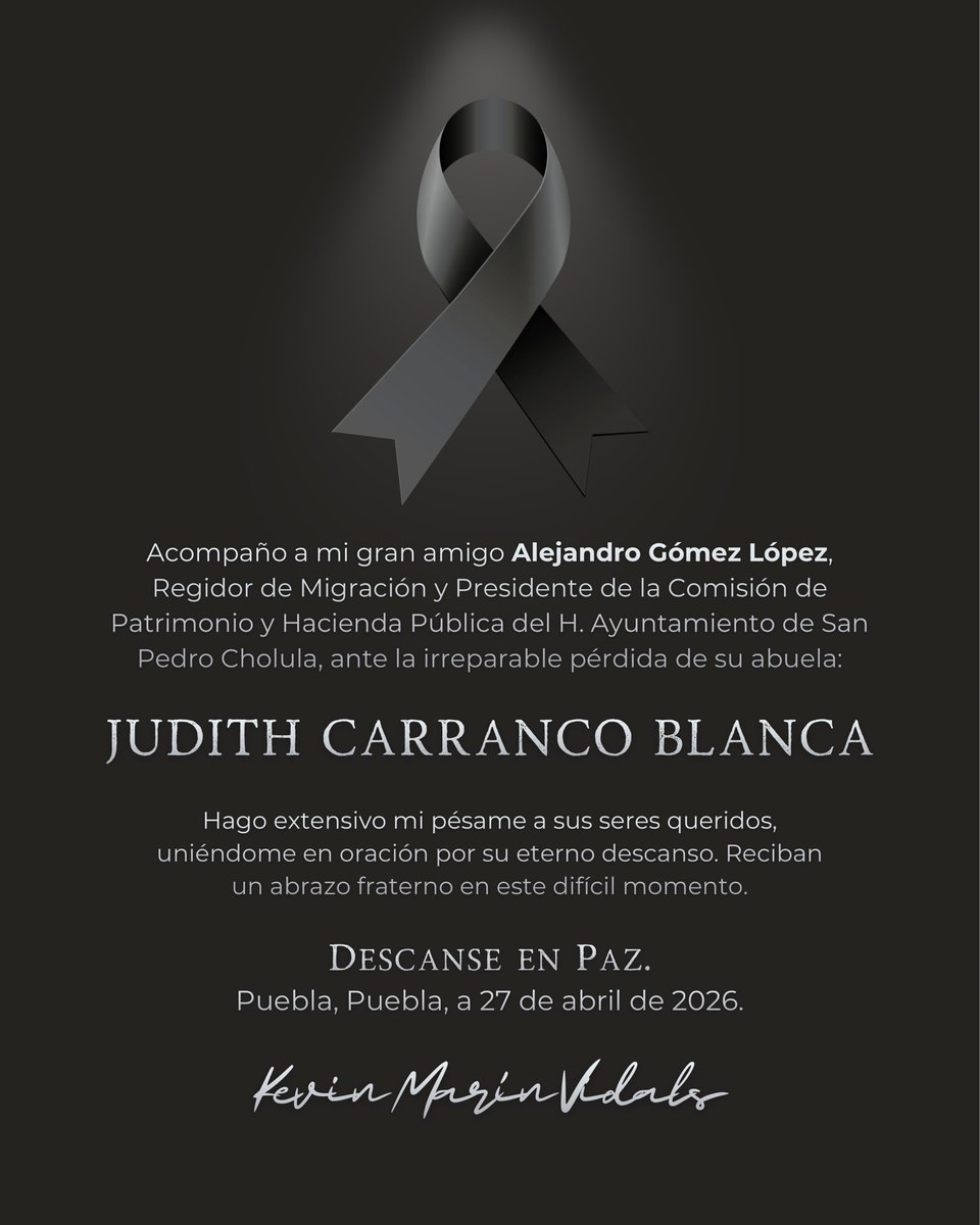 Acompaño a mi hermano <a href="/AleGomez_Mx/">Ale Gómez</a> ante el fallecimiento de su abuela, la Sra. Judith Carranco Blanca. Todo mi cariño y solidaridad para él y su familia. Descanse en paz. 🕊️