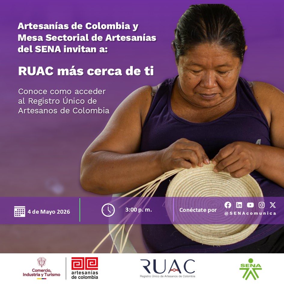 Mesascomercio's tweet photo. 🧶Tu talento merece ser reconocido

RUAC más cerca de ti, conoce cómo registrarte y hacer parte del Registro Único de Artesanos de Colombia junto a Artesanías de Colombia y la Mesa Sectorial de Artesanías.

Conéctate y fortalece tu trayectoria como artesano.

#ConectandoSectores https://t.co/dpT5FZ8QHK