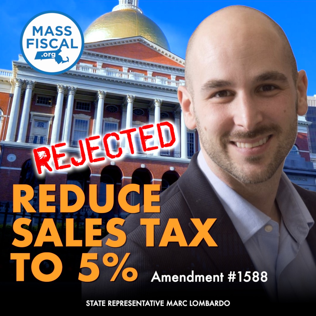 MassFiscal's tweet image. House Budget Update: Rep. @MarcTLombardo amendment to help increase economic competitiveness  by reducing the sales tax to 5% has been rejected. #mapoli
