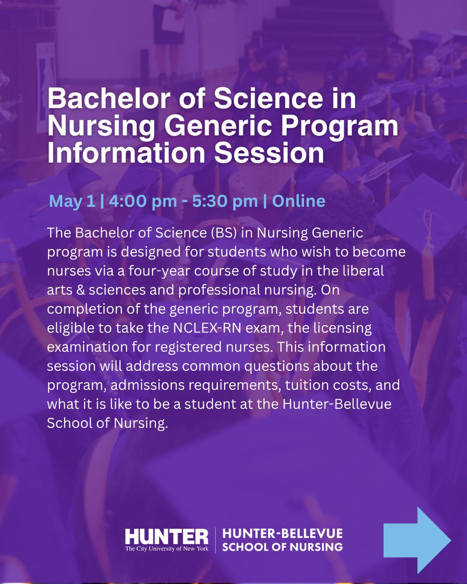 hunter_nursing's tweet photo. Thinking about nursing school or advancing your career?

Join an upcoming Hunter Nursing info session to learn about our programs. Learn more: https://t.co/B9E13S66sc https://t.co/h3V4L3WTJE