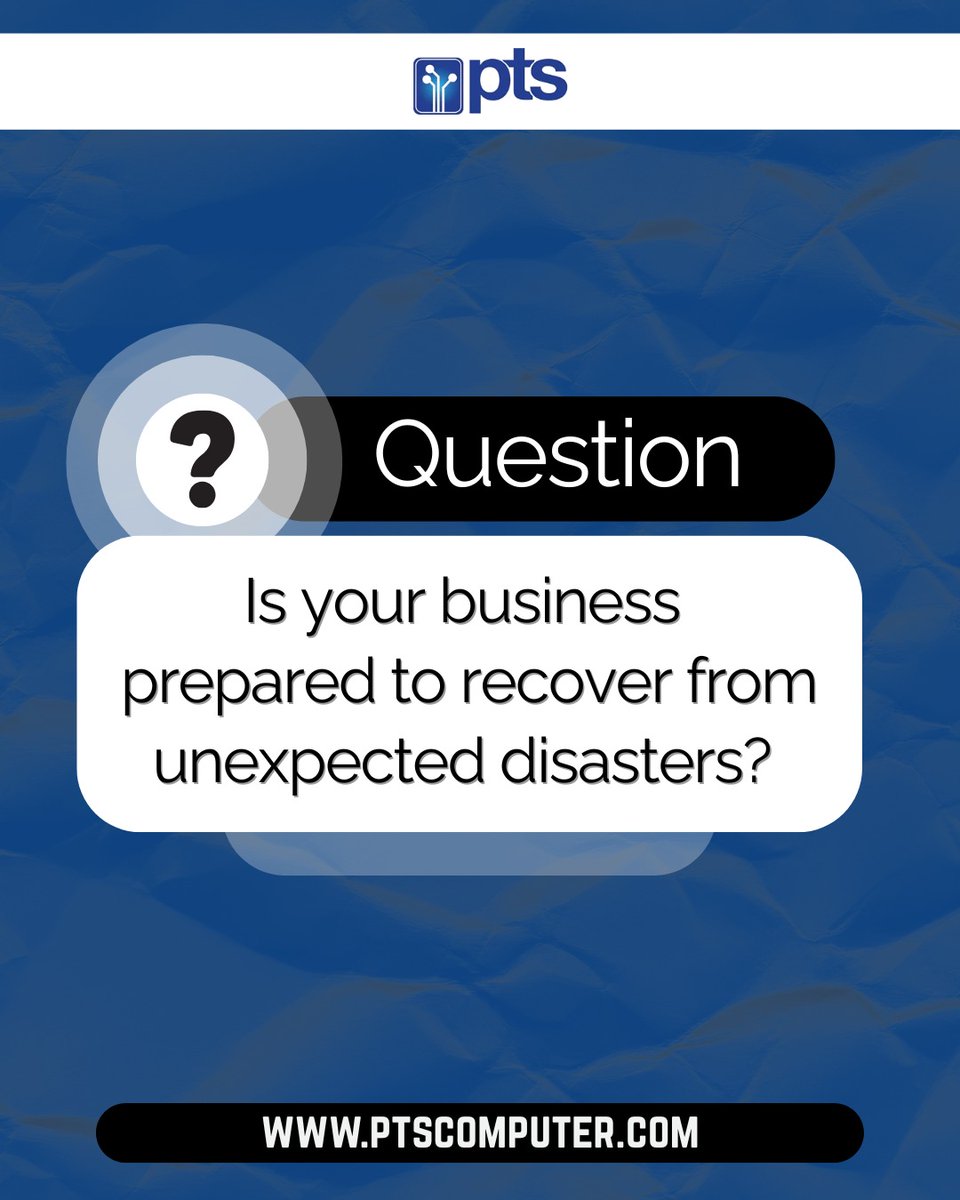 PTScomputer's tweet photo. Is your business truly prepared to recover from unexpected disasters?

From system failures to cyber incidents and data loss, downtime can cost more than just money—it can disrupt operations, damage trust, and slow growth.
..
..
🌐 https://t.co/BaYqK8ustG https://t.co/ER5rH6OeWz