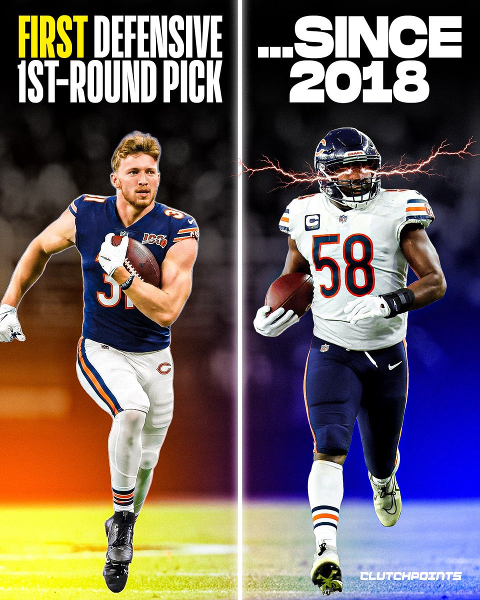 ClutchPointsNFL's tweet image. The Bears have officially drafted a defensive player in Round 1 for the first time since 2018. 🐻🛡️

Dillon Thieneman is the first defensive 1st-rounder since Roquan Smith, bringing elite ball skills to the Windy City. 🏙️📈 #NFLDraft #ChicagoBears #DillonThieneman #BearsNation